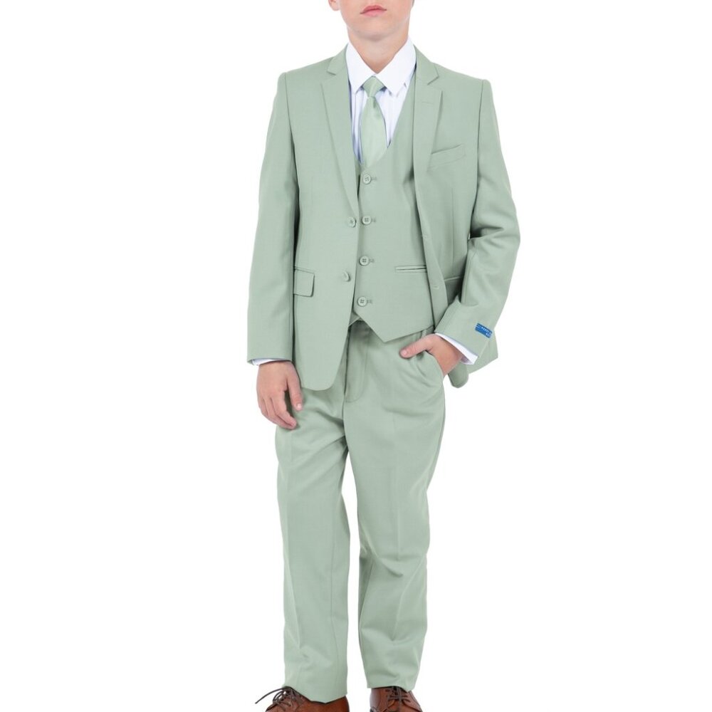Solid Sage Notch Lapel 5 Piece Perry Ellis Boy's Suit